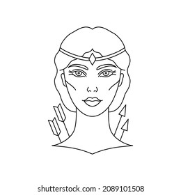 Greek Goddess of Hunting Artemis in  line art style.