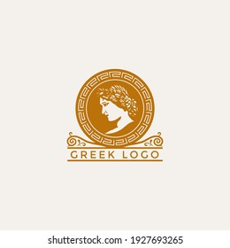 Vector del logotipo de la diosa griega. Mujer grecia de oro clásica.