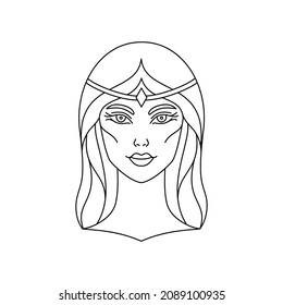 Greek Goddess of Love, Beauty and Spring Athrodite in  line art style.