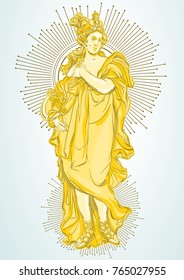 Greek Goddess, the mythological hero of ancient Greece. Hand-drawn beautiful vector artwork isolated. Classicism. Myths and legends. Great for avatars. Tattoo art, prints, posters, cards. 