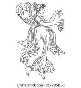 Greek goddess mythology illustration  Vector isolated Antique angel  Black   white line drawing 1