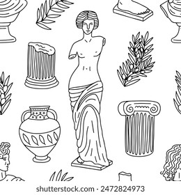 Greek goddess Venus marble statue vector seamless pattern