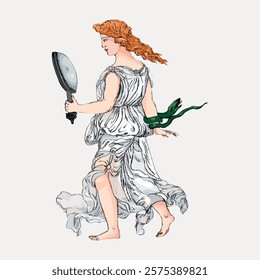 Greek Goddess, vintage woman illustration by James Bruce, isolated vector element. Woman drawing vector. Vintage woman art drawing illustration, woman lady female old painting art print illustration.