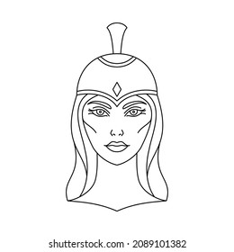 Greek Goddess of War Athena in  line art style.