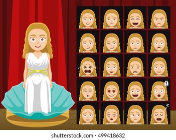 Greek Gods Aphrodite Costume Cartoon Emotion faces Vector Illustration