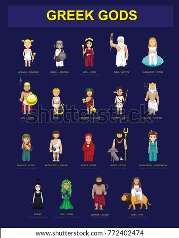 Greek Gods Costume Set Characters Cartoon Vector Illustration