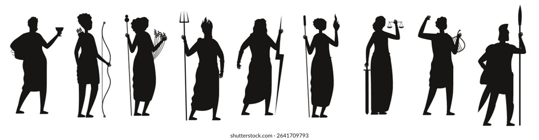 Greek gods mythology goddess collection isolated vector silhouettes
