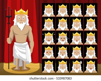 Greek Gods Poseidon Costume Cartoon Emotion faces Vector Illustration