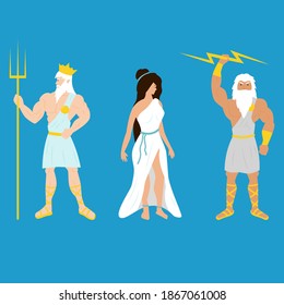 Greek Gods. Vector cartoon illustration. Isolated. Flat design.