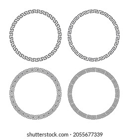 Greek gold frame. Set of circle meander borders from a repeated motif - Greek fret or key design. Vector illustration on a white background.