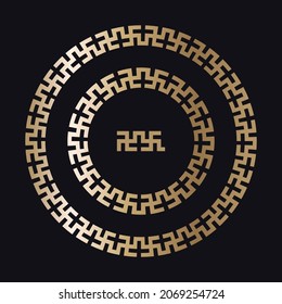 Griechische Goldrahmen. Circle Mander grenzt an ein wiederholt auftretendes Motiv - griechischer Frat oder Schlüsseldesign. Vektorgrafik auf schwarzem Hintergrund.