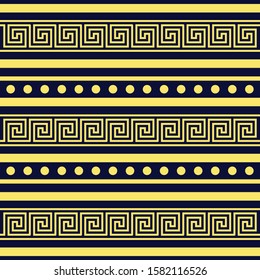 Greek Gold and Navy Pattern Background. Greece Ornament Wallpaper.