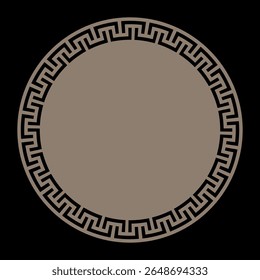 Quadro redondo de ouro grego. Padrões da Grécia e da Roma Antiga. Quadro de círculo grego. Ornamento grego redondo. Elemento de design dourado. Motivos típicos egípcios, assírios e gregos. Modelo para corte a laser. 