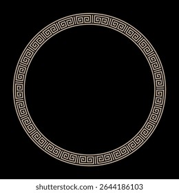 O dourado grego significa um pano de fundo preto. Padrões da Grécia e da Roma Antiga. Vetor ao redor do quadro clássico. Circular a fronteira europeia. Borda antiga redonda do grego. Típico egípcio, assírio, grego motivo