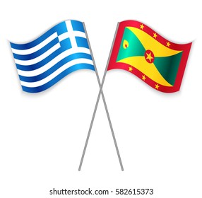 Greek and Grenadian crossed flags. Greece combined with Grenada isolated on white. Language learning, international business or travel concept.