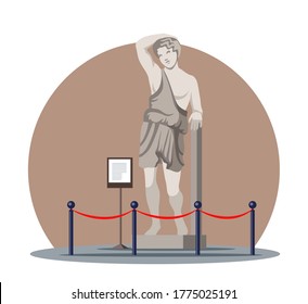 Greek gypsum sculpture antique statue in historic museum. History heritage object. Ancient culture exhibition room vector interior. Pastime, recreation and excursion at art gallery concept