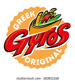 Greek Gyros Pita Label. Vector Illustration