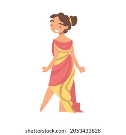 Greek or Hellene Woman Character in Ethnic Chiton Clothing Vector Illustration