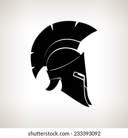 Greek Helmet, Antiques Roman  helmet for head protection soldiers with a crest of feathers or horsehair with slits for the eyes and mouth, vector illustration