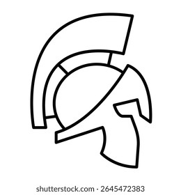 Greek helmet thin line icon, city museum concept. Vector graphics. Roman warrior man headdress, historical headwear sign on white background, style mobile or design