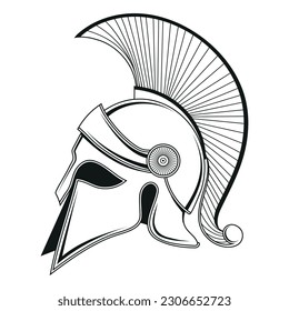 Greek helmet. Vector illustration of a sketch spartan warrior. A trojan, spartan ancient greek or roman gladiator