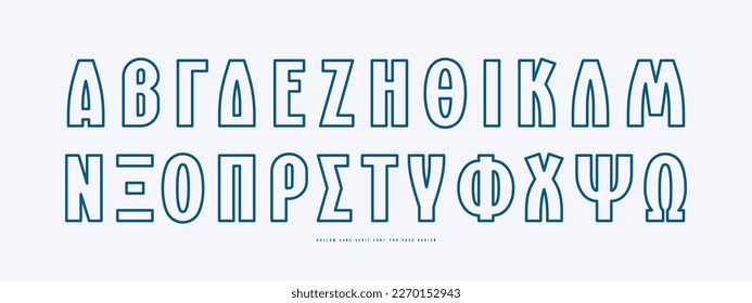 Greek hollow sans serif font in laconic style. Letters for logo and headline design. Blue print on white background