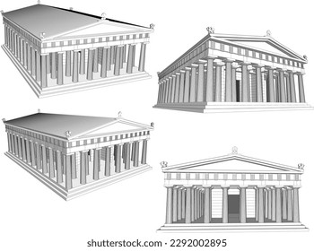 Esbozo vectorial del templo sagrado romano griego