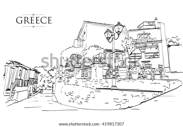 Greek Houses Vector Drawing Freehand Vintage Stock Vector (royalty Free 