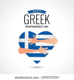 Greek Independence Day. Hands embracing a heart-shaped flag. Vector Illustration 
