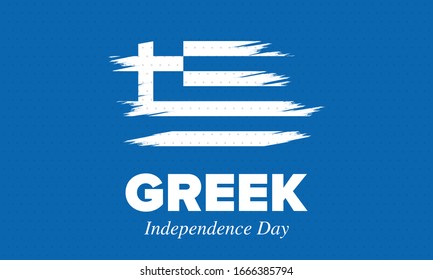 Greek Independence Day. National happy holiday, celebrated annual in March 25. Greece flag. Greek blue color. Patriotic elements. Poster, card, banner and background. Vector illustration