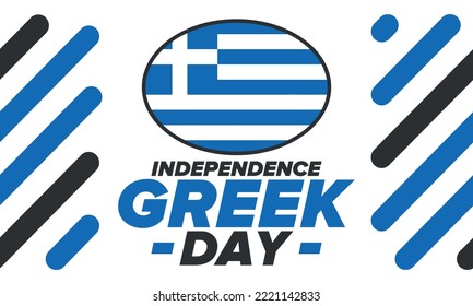Greek Independence Day. National happy holiday, celebrated annual in March 25. Greece flag. Greek blue color. Patriotic elements. Poster, card, banner and background. Vector illustration