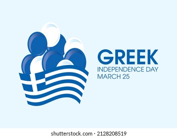 Vector del Día de la Independencia Griega. Bandera de Grecia con icono de globos aislado en un fondo blanco. Fiesta nacional celebrada anualmente en Grecia el 25 de marzo. Día importante