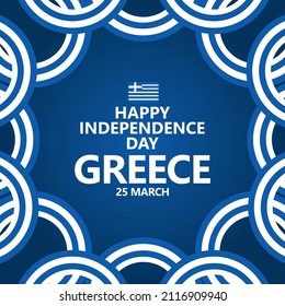 Plantilla vectorial del día de la independencia griega con bandera nacional circular. Adecuado para publicaciones en medios sociales.