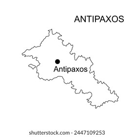 Greek Ionian islands Antipaxos map vector silhouette illustration isolated on white background. Antipaxos shape shadow. Antipaxos line contour map.