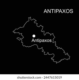 Greek Ionian islands Antipaxos map vector silhouette illustration isolated on black background. Antipaxos shape shadow. Antipaxos line contour map.