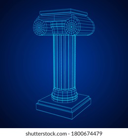 Greek ionic column. Ancient pillars roman antique architecture construction decoration. Wireframe low poly mesh vector illustration.