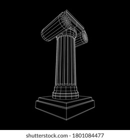 Greek ionic column. Ancient pillars roman antique architecture construction decoration. Wireframe low poly mesh vector illustration.