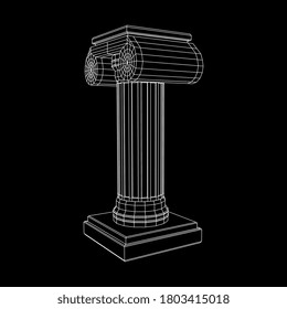 Greek ionic column. Ancient pillars roman antique architecture construction decoration. Wireframe low poly mesh vector illustration.