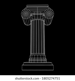 Greek ionic column. Ancient pillars roman antique architecture construction decoration. Wireframe low poly mesh vector illustration.