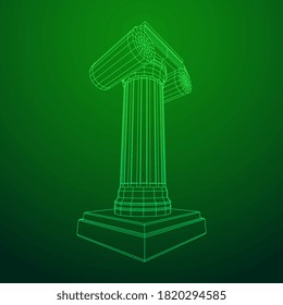 Greek ionic column. Ancient pillars roman antique architecture construction decoration. Wireframe low poly mesh vector illustration.