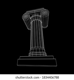 Greek ionic column. Ancient pillars roman antique architecture construction decoration. Wireframe low poly mesh vector illustration.