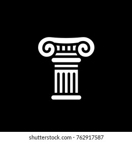 Greek ionic stylized white column icon. Isolated, vector illustration. 