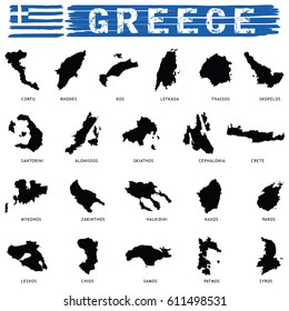 greek island paradise set in black color illustration on white