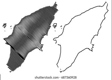 Greek island Rhodes map vector illustration, scribble sketch  Rhodes island