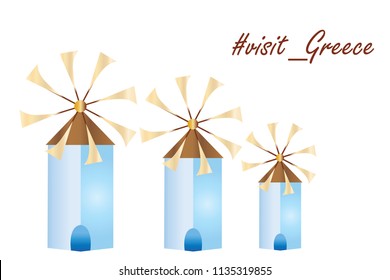 greek island windmills vector - visit greece logo - white background