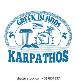 Greek Islands, Karpathos, stamp or label on white background, vector illustration