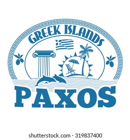 Greek Islands, Paxos, stamp or label on white background, vector illustration