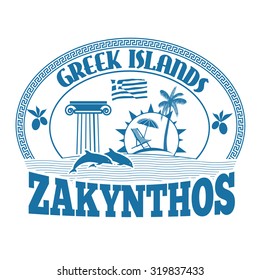 Greek Islands, Zakynthos, stamp or label on white background, vector illustration