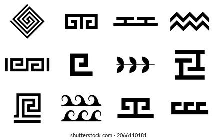 Greek key. Arabic geometric islamic symbols set.