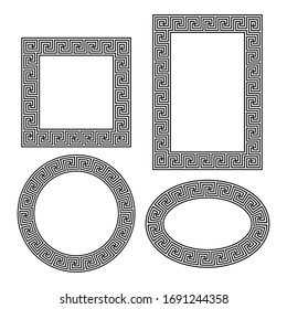 Greek key border frame round, square set. Vector